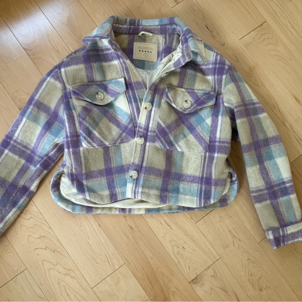 Blank NYC Purple and Cream Plaid Jacket